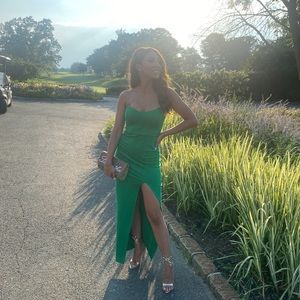Revolve Strapless Green Dress with slit